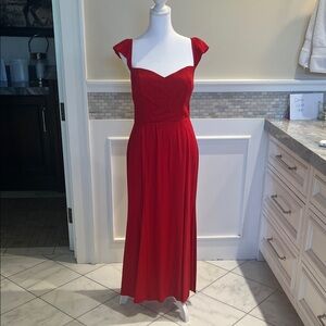 Reformation Red Midi Dress with Sweetheart Neckline